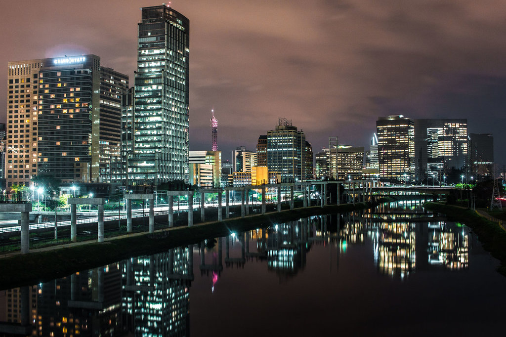 Business district at night time